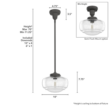 Hunter Lighting 1918 Saddle Creek Clear Seeded Glass 1 Light 10 Inch Pendant 15