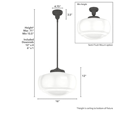 Hunter Lighting 1919-HL2 Saddle Creek Shiny Cased White Glass 1 Light 16 Inch Pendant 12