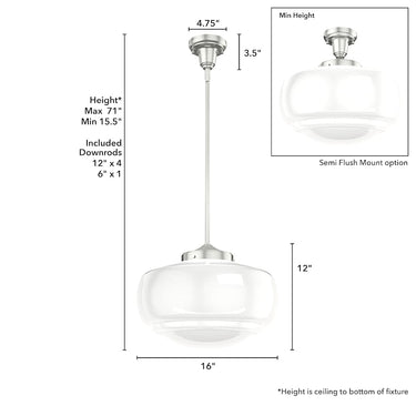 Hunter Lighting 1919-HL2 Saddle Creek Shiny Cased White Glass 1 Light 16 Inch Pendant 5