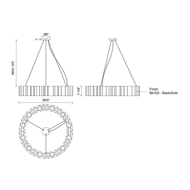 Kuzco Akira CH58040-BK/GD 40 Inch Chandelier 3