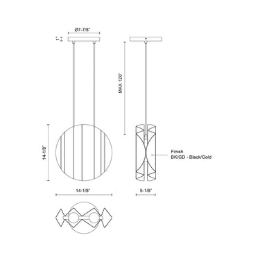 Kuzco Akira PD58014-BK/GD 14 Inch Pendant 3