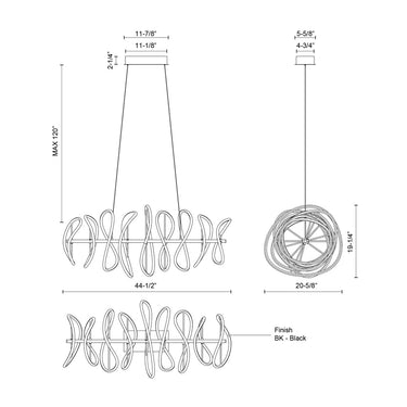 Kuzco Collide CH96442-BK-UNV-010 44 Inch LED Chandelier 3