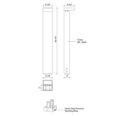 Kuzco Evans EB45636-BK-UNV 36 Inch LED Exterior Bollard 5