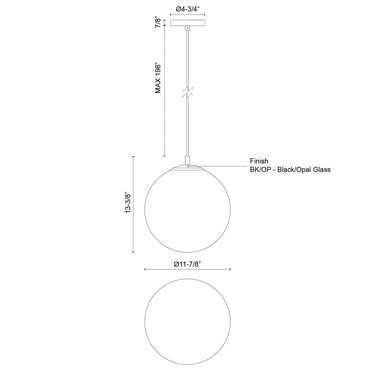 Kuzco Marco PD34612-BK/OP 12 Inch (196 Inch Wire) Pendant 4