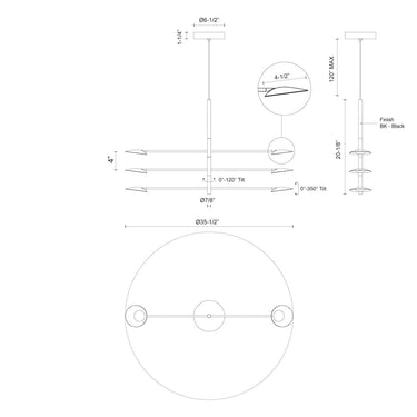 Kuzco Rotaire CH90136-BK-UNV 36 Inch LED Chandelier 3