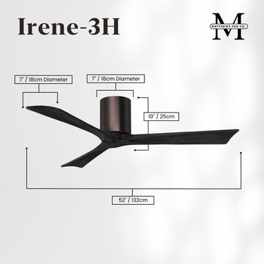 Matthews Fan Irene-3H Three Blade Brushed Pewter Finish Flush Mount Paddle Fan image 4