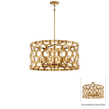 Metropolitan N6776-293 Coronade 6 Light Pendant (Convertible To Semi-Flush) in Pandora Gold Leaf - Crescent Harbor 1