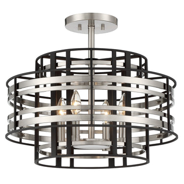 Metropolitan N7983-420 Presten 4 Light Semi Flush in Brushed Nickel W/ Sand Coal - Crescent Harbor 1