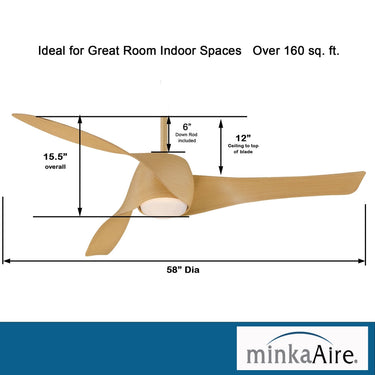 Minka Aire Artemis Led F803DL 58" Ceiling Fanw/ Led Light Kit 24