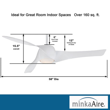 Minka Aire Artemis Led F803DL 58" Ceiling Fanw/ Led Light Kit 27