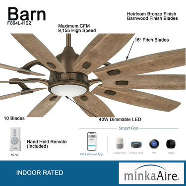 Minka Aire Barn F864L 65" Ceilling Fan W/ Light Kit 5