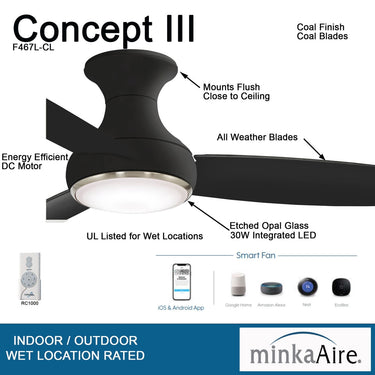 Minka Aire Concept Iii Led F467L 54" Ceiling Fan W/ Led Light Kit 12