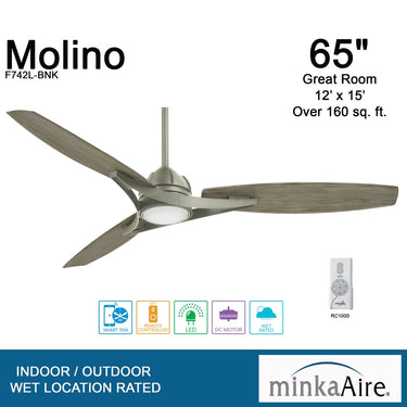Minka Aire Molino LED 65" Ceiling Fan W/ LED Light Kit - F742L 1