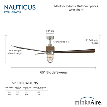 Minka Aire Nauticus 65" LED Smart Indoor/Outdoor Ceiling Fan - F768L 19
