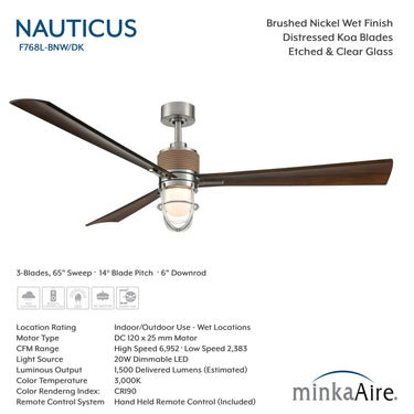 Minka Aire Nauticus 65" LED Smart Indoor/Outdoor Ceiling Fan - F768L 20