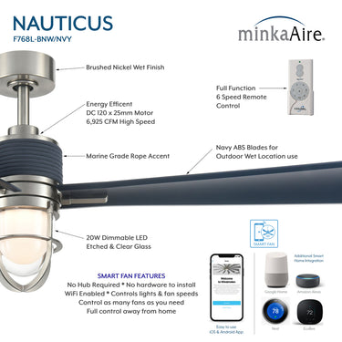 Minka Aire Nauticus 65" LED Smart Indoor/Outdoor Ceiling Fan - F768L 34