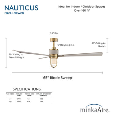 Minka Aire Nauticus 65" LED Smart Indoor/Outdoor Ceiling Fan - F768L 45
