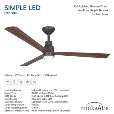 Minka Aire Simple 52" LED Indoor/Outdoor Ceiling Fan - F787L 32