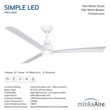 Minka Aire Simple 52" LED Indoor/Outdoor Ceiling Fan - F787L 44