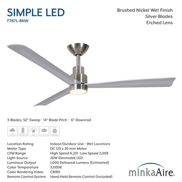 Minka Aire Simple 52" LED Indoor/Outdoor Ceiling Fan - F787L 7