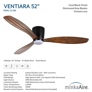 Minka Aire Ventiara 52" LED Flush Mount Indoor/Outdoor Ceiling Fan - F694L 1