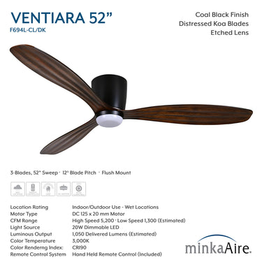 Minka Aire Ventiara 52" LED Flush Mount Indoor/Outdoor Ceiling Fan - F694L 13