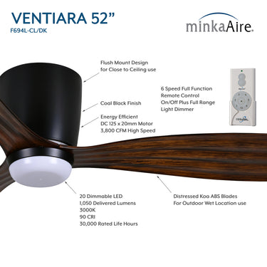 Minka Aire Ventiara 52" LED Flush Mount Indoor/Outdoor Ceiling Fan - F694L 14