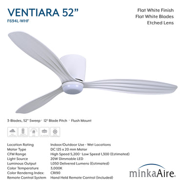 Minka Aire Ventiara 52" LED Flush Mount Indoor/Outdoor Ceiling Fan - F694L 27