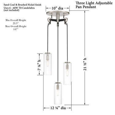 Minka Lavery 2897-691 Pullman Junction - 3 Light Pendant in Coal and Brushed Nickel 3