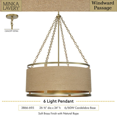 Minka Lavery 3866-695 Windward Passage 6 Light Pendant in Soft Brass 2