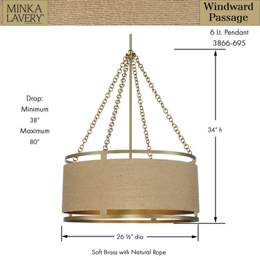 Minka Lavery 3866-695 Windward Passage 6 Light Pendant in Soft Brass 4