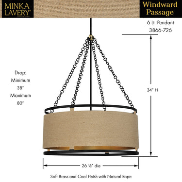 Minka Lavery 3866-726 Windward Passage - 6 Light Pendant in Coal 3