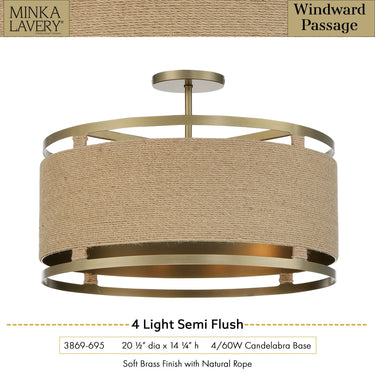 Minka Lavery 3869-695 Windward Passage 4 Light Semi Flush in Soft Brass 2