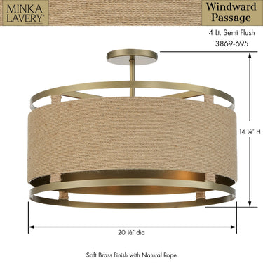 Minka Lavery 3869-695 Windward Passage 4 Light Semi Flush in Soft Brass 3