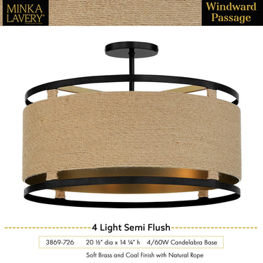 Minka Lavery 3869-726 Windward Passage - 4 Light Semi Flush in Coal 2