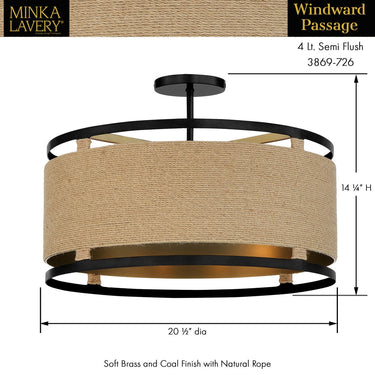 Minka Lavery 3869-726 Windward Passage - 4 Light Semi Flush in Coal 3