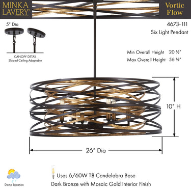 Minka Lavery 4673-111 Vortic Flow 6 Light Pendant 3