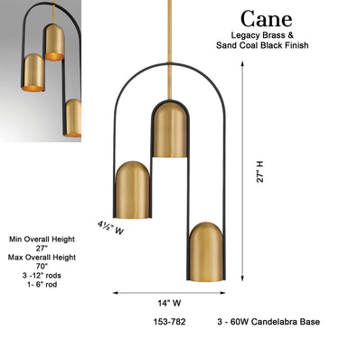 Minka Lavery Cane 14" 3 Light Pendant - 153-782 6