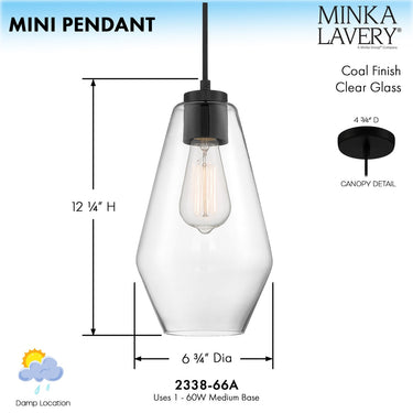 Minka Lavery Clarity 1 Light Pendant - 2338-66A 4