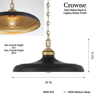 Minka Lavery Crowne 16" 1 Light Pendant - 3935 18