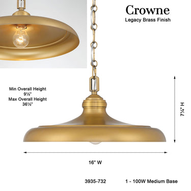 Minka Lavery Crowne 16" 1 Light Pendant - 3935 7