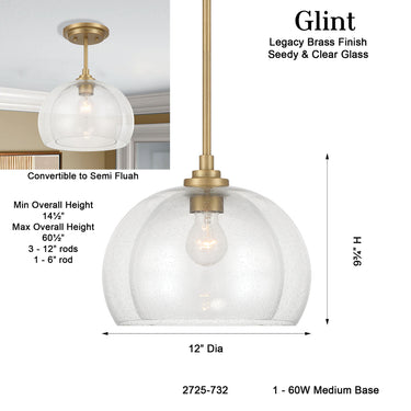 Minka Lavery Glint 12" 1 Light Convertible Semi Flush/Pendant - 2725-732 9