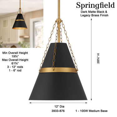 Minka Lavery Springfield 12" 1 Light Pendant - 3933 18
