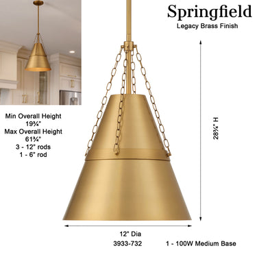 Minka Lavery Springfield 12" 1 Light Pendant - 3933 7