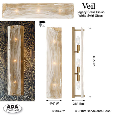 Minka Lavery Veil 22.25" 3 Light Vanity Light - 3633-732 5