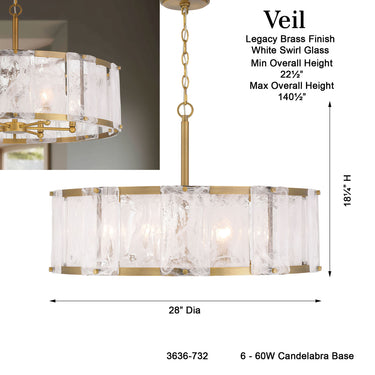 Minka Lavery Veil 28" 6 Light Pendant - 3636-732 7