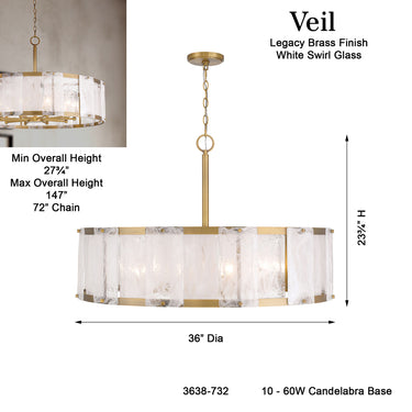 Minka Lavery Veil 36" 10 Light Pendant - 3638-732 7