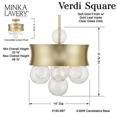 Minka Lavery Verdi Square 3 Light Pendant & Semi Flush - 5195-697 7
