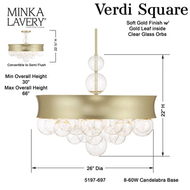 Minka Lavery Verdi Square 8 Light Pendant & Semi Flush - 5197-697 6