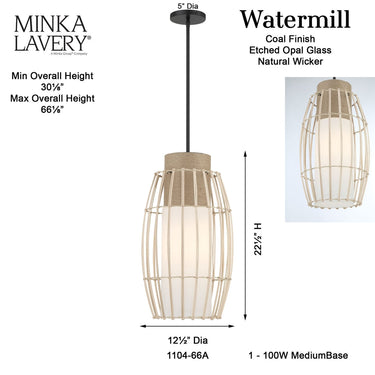 Minka Lavery Watermill 1 Light Pendant - 1104-66A 4
